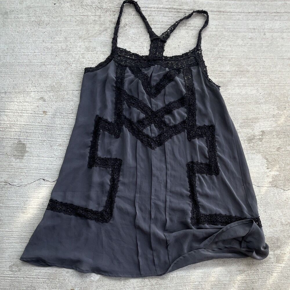 Black Chemise Top Womens Small  Lace Trim & Spaghetti Straps Whimsygoth Boho